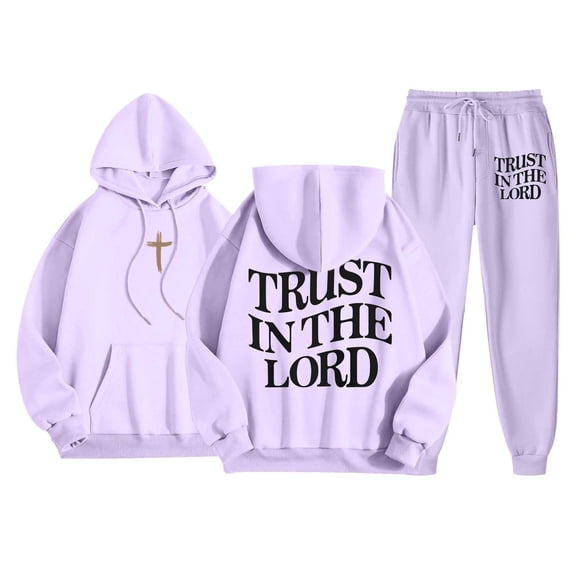 Dwelliawo Sweat Suits for Men 2 Piece Hoodie and Sweatpants Christian Graphic Sweat Pullover Hoodies Jogging Sport Pants Set Fleece Winter Suit with Pockets Purple M