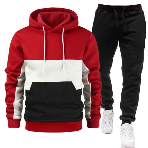 Dwelliawo Sweat Suits for Men 2 Piece Hoodie and Sweatpants Color Block Fleece Pullover Hoodies Jogging Athletic Pants Set Casual Winter Suit with Pockets Clearance Red L