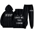 thumbnail image 1 of Dwelliawo Sweat Suits for Men 2 Piece Hoodie and Sweatpants Jesus Loves Me This I Know Relaxed Fit Hoodie Joggers Athletic Pants Set Casual Fall Winter Suits with Pockets Black L, 1 of 2