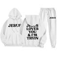 thumbnail image 1 of Dwelliawo Sweat Suits for Men 2 Piece Hoodie and Sweatpants Jesus Loves You and I'm Trying Casual Pullover Hoodies Jogging Running Pants Set Relaxed Fit Fall Suits with Pockets White M, 1 of 2