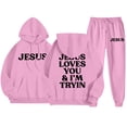 thumbnail image 1 of Dwelliawo Sweat Suits for Men 2 Piece Hoodie and Sweatpants Jesus Loves You and I'm Trying Relaxed Fit Hoodie Jogging Running Pants Set Casual Fall Suit with Pockets Pink L, 1 of 2