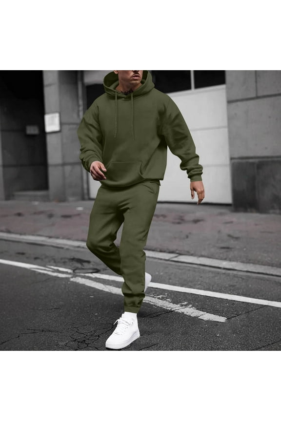 Sweat Suits for Men 2 Piece Hoodie and Sweatpants Solid Color Fleece Hoodie Joggers Athletic Pants Set Sweat Fall Winter Suits with Pockets Army Green M