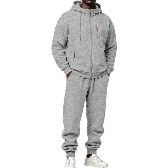 Dwelliawo Sweat Suits for Men 2 Piece Hoodie and Sweatpants Solid Color Full Zip Casual Pullover Hoodies Jogging Running Pant Set Fleece Fall Suits with Pockets Light Gray M
