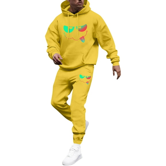 Dwelliawo Sweat Suits for Men 2 Piece Hoodie and Sweatpants Solid Color Relaxed Fit Hoodie Joggers Sport Pants Set Fleece Fall Suit with Pockets Yellow 2XL