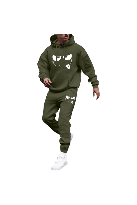 Sweat Suits for Men 2 Piece Hoodie and Sweatpants Solid Color Relaxed Fit Pullover Hoodies Joggers Running Pant Set Casual Winter Suit with Pockets Green M