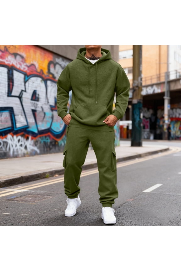 Sweat Suits for Men 2 Piece Hoodie and Sweatpants Solid Color Relaxed Fit Pullover Hoodies Jogging Running Pants Set Sweat Fall Suits with Pockets Army Green XL