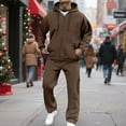 thumbnail image 1 of Dwelliawo Sweat Suits for Men 2 Piece Hoodie and Sweatpants Solid Color Zipper Fleece Hoodie Joggers Running Pants Set Sweat Fall Suit with Pockets Brown S, 1 of 5