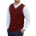 thumbnail image 1 of Dwelliawo Sweater Vest for Men Business Knitted Sleeveless Pullovers Sweater Formal Ribbed V Neck Sweaters Fashion Cable Fall Winter Vest Top 3XL, 1 of 4