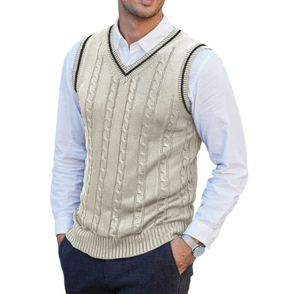 Dwelliawo Sweater Vest Men Casual Knit Ribbed Pullover Tops Warm V Neck Sleeveless Sweaters Fashion Going Out Fall Winter Vest Top M