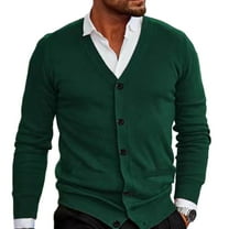Dwelliawo Sweaters for Men V Neck Casual Button Down Knitted Sweater Wool Cardigan Sweaters Long Slevee Lightweight Sweater with Pockets Autumn Clothing Dark Green L