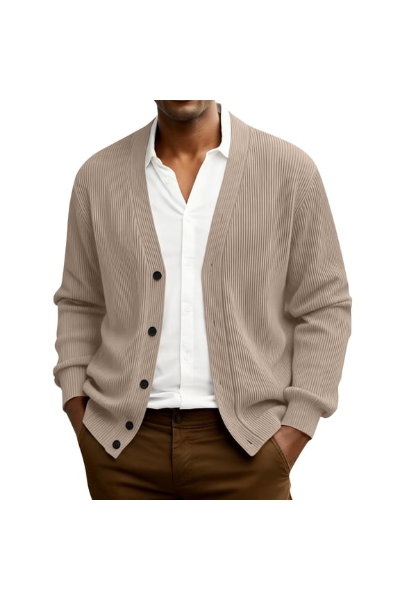 Sweaters for Men V Neck Casual Button Up Knitted Sweaters Wool Cardigan Sweater Long Slevee Lightweight Sweaters with Pockets Autumn Clothes Khaki XL