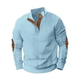 thumbnail image 1 of Dwelliawo Sweaters for Men 1/4 Button Up Casual Cash-Mere Stand Collar Cable Knit Sweaters Elbow Patches Fall Winter Long Sleeve Pullover Sky Blue M, 1 of 6