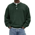 thumbnail image 1 of Dwelliawo Sweatshirts for Men Corduroy Henley Collared Button Down Shirt Ribbed Knit Trendy Shirts Vintage Lightweight Tops Pullover Dark Green M, 1 of 3