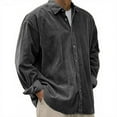 thumbnail image 1 of Dwelliawo Sweatshirts for Men Corduroy Lapel Vintage Button Shirts Long Sleeve Casual Shirt Vintage Plus Size Tops Pullover Black XXXL, 1 of 7