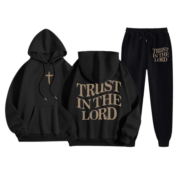 Dwelliawo Sweatsuits for Men 2 Piece Christian Graphic Relaxed Fit Pullover Hoodies Joggers Athletic Pants Set Fleece Winter Suit with Pockets Black M