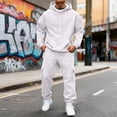 thumbnail image 1 of Dwelliawo Sweatsuits for Men 2 Piece Solid Color Casual Hoodie Cargo Pants Athletic Pants Set Relaxed Fit Fall Winter Suits with Pockets White XL, 1 of 8