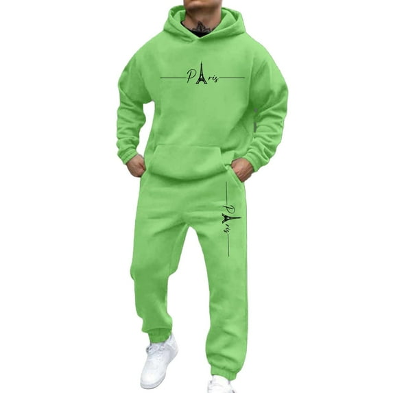 Dwelliawo Sweatsuits for Men 2 Piece Solid Color Casual Hoodie Jogging Athletic Pant Set Fleece Winter Suits with Pockets Green 3XL