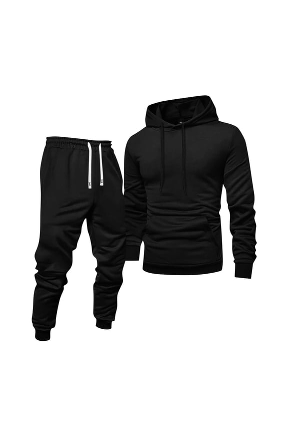 Sweatsuits for Men 2 Piece Solid Color Casual Hoodie Jogging Sport Pant Set Fleece Fall Winter Suit with Pockets Black 3XL