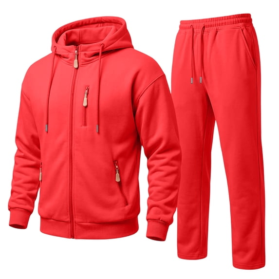 Dwelliawo Sweatsuits for Men 2 Piece Solid Color Full Zip Fleece Pullover Hoodies Joggers Athletic Pants Set Sweat Winter Suits with Pockets Red 3XL