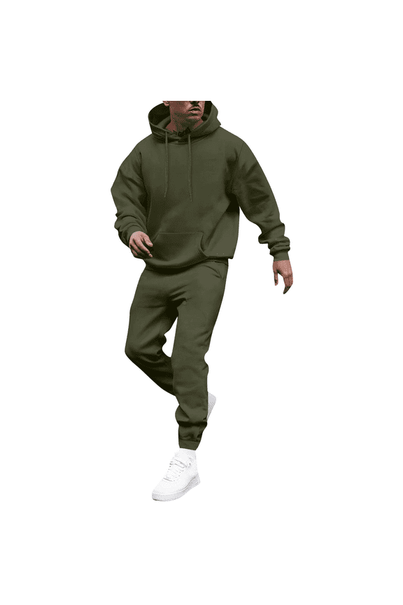 Sweatsuits for Men 2 Piece Solid Color Relaxed Fit Hoodie Jogging Running Pant Set Fleece Fall Suits with Pockets Army Green 3XL