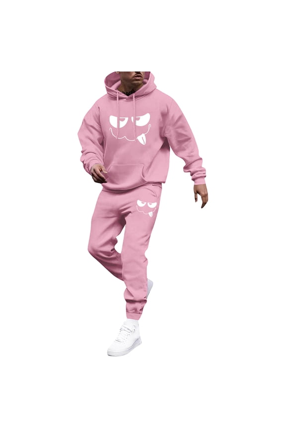Sweatsuits for Men 2 Piece Solid Color Sweat Pullover Hoodies Jogging Running Pant Set Fleece Fall Winter Suits with Pockets Pink 2XL