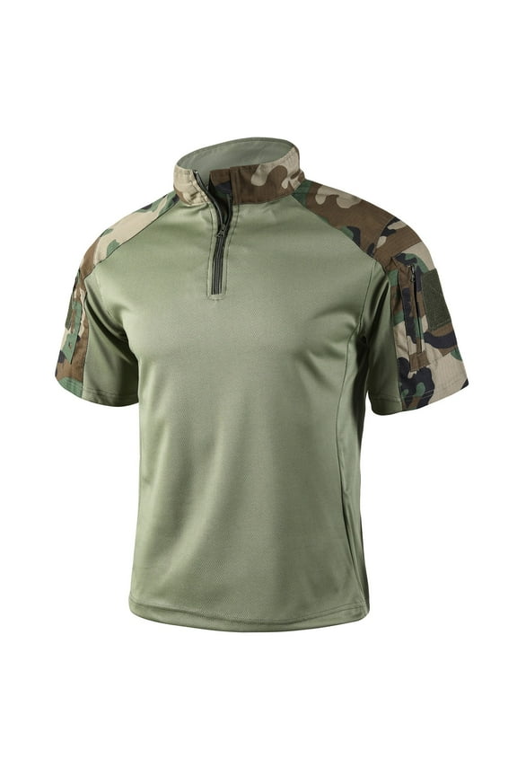 Tactical Shirt for Men 1/4 Zipper Quick Dry T Shirts Camo Stretchy Tops Short Sleeve Tactical Outdoor Shirt Army Green L