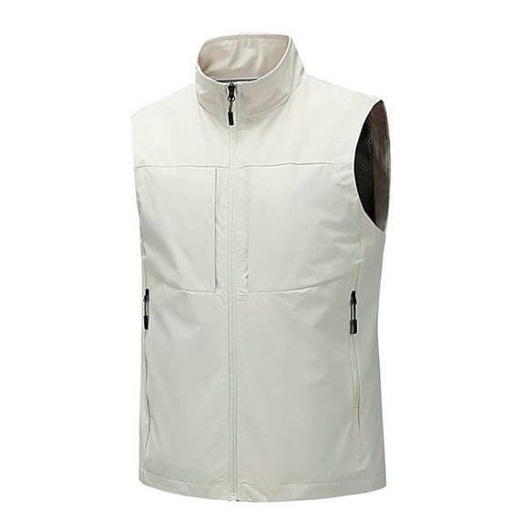 Dwelliawo Travel Vest for Men Fishing Lightweight Casual Jackets Cargo Outdoor Vests with Pocket Zip Up Sleeveless Vest White 3XL