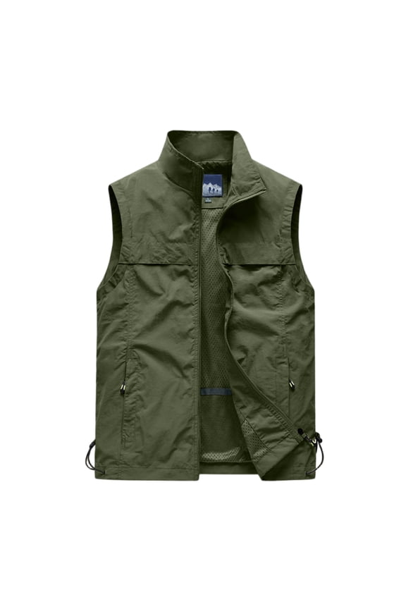 Travel Vest for Men Quick Dry Outdoor Vests with Hidden Pockets Golf Lightweight Casual Jacket Zip Up Sleeveless Vest Army Green 3XL
