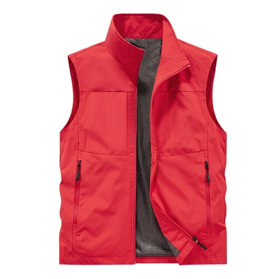 Dwelliawo Travel Vest for Men Quick Dry Outdoor Vests with Pocket Travel Casual Lightweight Jackets Zip Up Sleeveless Vest Red 3XL