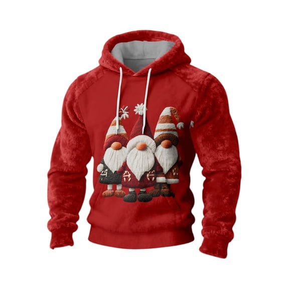 Dwelliawo Unisex Christmas Hoodie Men Funny Xmas Santa Claus Face Snowman Flannel Christmas Sweatshirt Long Sleeve Fleece Fall Winter Hoodie with Pocket Red XL