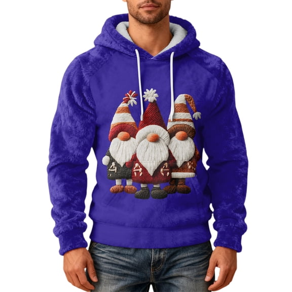Dwelliawo Unisex Men's Christmas Hoodie Fashion Xmas Santa Claus Face Fuzzy Snowman Flannel Christmas Sweatshirt Fleece Long Sleeve Fall Winter Hoodie with Pocket Blue M