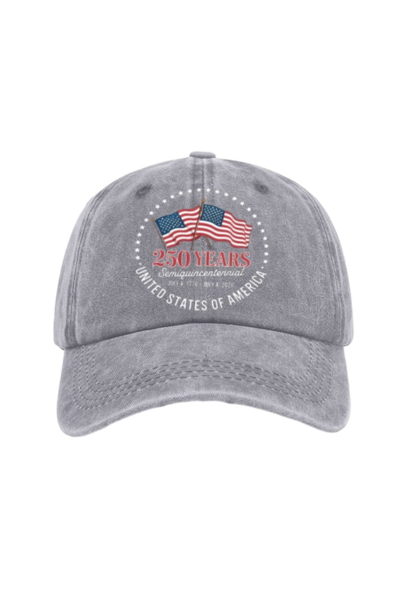 United States 250th Anniversary Hat USA 250th Anniversary Cap Adjustable Printed Patriotic Baseball Cap for Men Women Light Gray