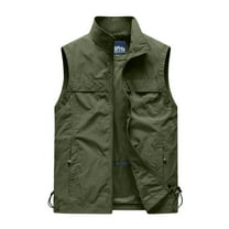 Dwelliawo Vest for Men Cargo Outdoor Vest with Pocket Fishing Lightweight Casual Jackets Zip Up Sleeveless Vests Army Green XL
