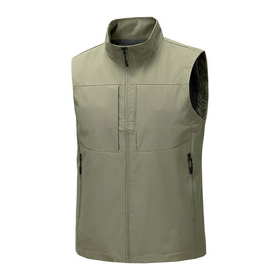 Dwelliawo Vest for Men Quick Dry Hiking Vests with Hidden Pockets Fishing Lightweight Casual Jackets Fall Zip Sleeveless Vest Khaki XL