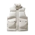 thumbnail image 1 of Dwelliawo Vest for Men Quilted Coats Warm Lightweight Down Stand Collar Vest Casual Winter Padded Coat Travel Outdoor Jacket Beige 32XL, 1 of 4