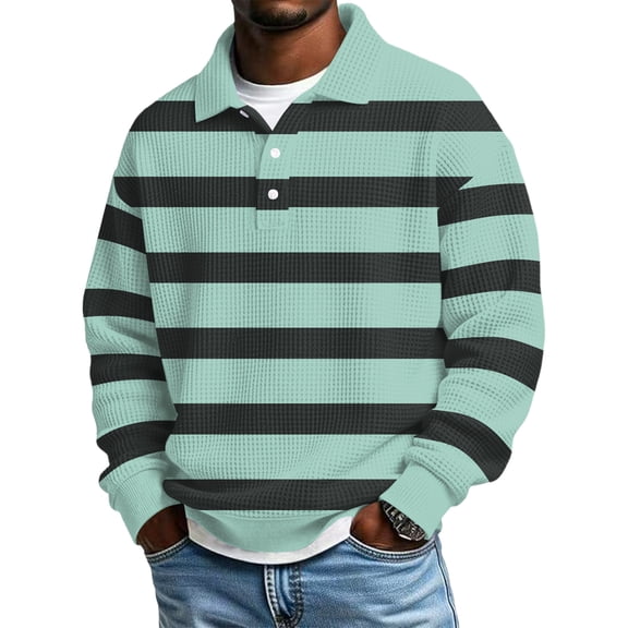 Dwelliawo Waffle Long Sleeve Polo Shirts for Men Workout Colorful Waffle Shirt with Collar Big and Tall Heavyweight Tops Casual Button Up Henley Shirts Turquoise 4XL