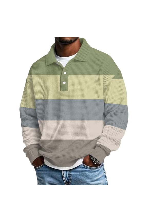 Waffle Polo Shirts for Men Golf Color Block Henley Shirts Collared Heavyweight Big and Tall Tshirts Comfort Button Up Waffle Shirt Light Green 4XL