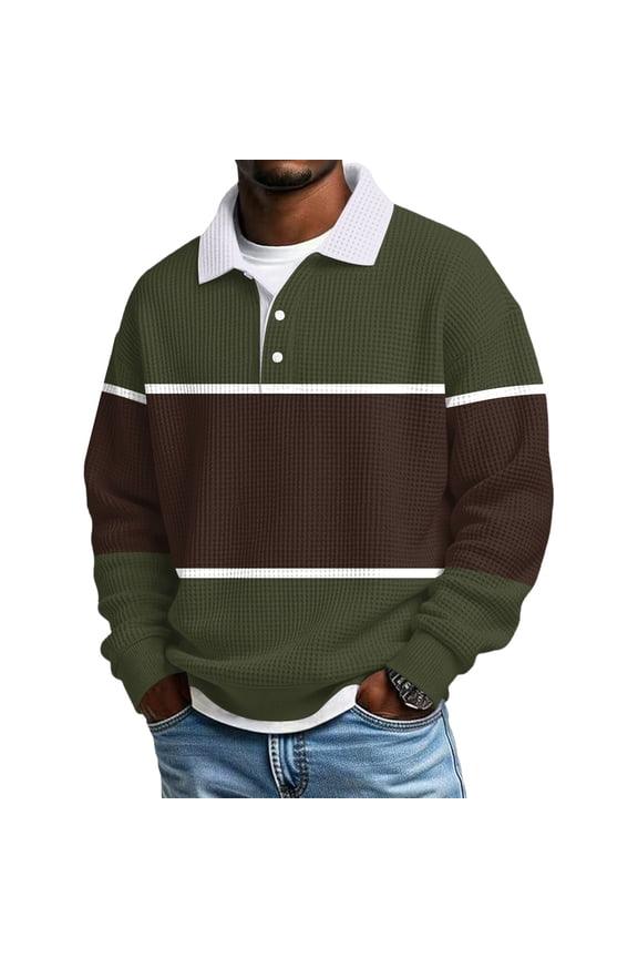 Waffle Polo Shirts for Men Workout Color Block Henley Shirt Collared Comfort Heavyweight Tops Casual Quarter Button Waffle Shirts Army Green M