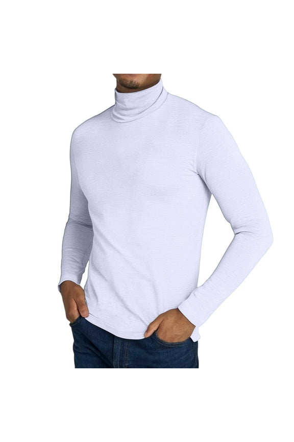 White Turtle Neck Shirt Men Basic Slim Fit Sweater Turtleneck Shirts Long Sleeve Ribbed Sweater Pullover Winter Pullover Tops Knitted Sweaters L