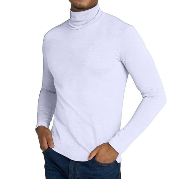 Dwelliawo White Turtle Neck Shirt Men Basic Slim Fit Sweater Turtleneck Shirts Long Sleeve Ribbed Sweater Pullover Winter Pullover Tops Knitted Sweaters L