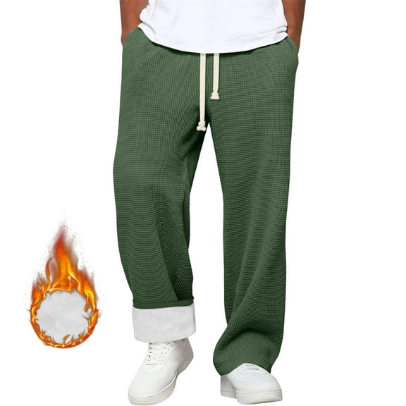 Dwelliawo Wide Leg Fuzzy Sweatpants for Men Solid Waffle Textured Trousers Baggy Loose Fit Fleece Travel Sweatpant Drawstring Vintage Sweatpants Dark Green S