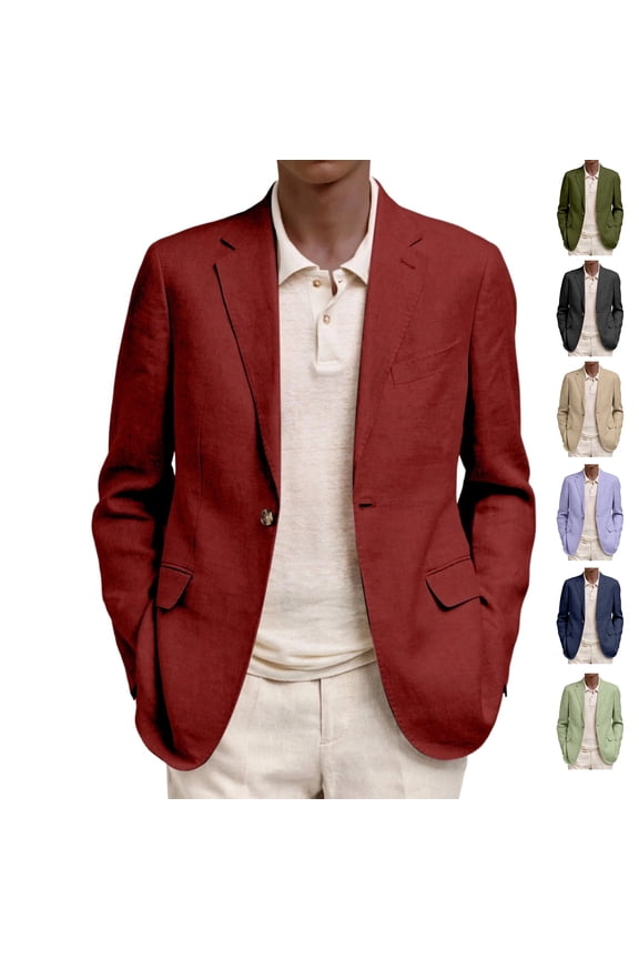 Wine Blazer for Men Two Button Business Casual Sports Coat Dress Suit Jacket Winter Fall Regular Fit Long Sleeve JacketsClearance XL