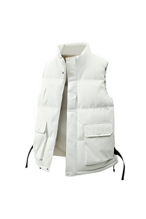 Winter Vest for Men Padded Outerwear Lightweight Warm Down Vest Casual Loose Quilted Coats Travel Hiking Stand Collar Coat White XL