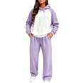 thumbnail image 1 of Dwelliawo Women's Tracksuits 2 Piece Set Solid Color Fleece Hoodie Joggers Running Pant Set Relaxed Fit Winter Suits with Pockets Light Purple 2XL, 1 of 5