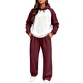 thumbnail image 1 of Dwelliawo Women's Tracksuits 2 Piece Set Solid Color Fleece Hoodie Jogging Athletic Pant Set Casual Winter Suit with Pockets Wine XL, 1 of 5