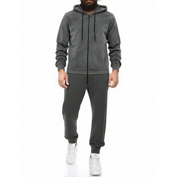 Dwelliawo Zip Up Sweatsuits for Men 2 Piece Heavyweight Solid Color Sweat Hoodie Jogging Sport Pant Set Casual Fall Winter Suits with Pockets Dark Gray M