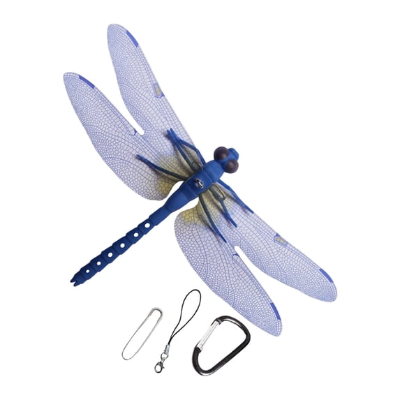 Dwellin 1 Pack Lifelike Dragonfly Garden Stakes Decor Plastic Yard Ornaments Horse Fly Scare Devices for Hats Outdoor Indoor - Blue