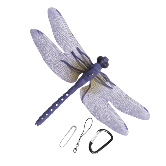 Dwellin 1 Pack Lifelike Dragonfly Garden Stakes Decor Plastic Yard Ornaments Horse Fly Scare Devices for Hats Outdoor Indoor - Purple
