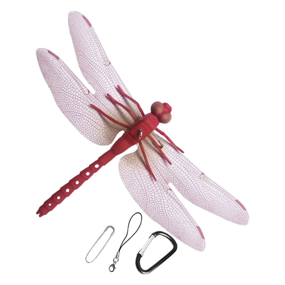 Dwellin 1 Pack Lifelike Dragonfly Garden Stakes Decor Plastic Yard Ornaments Horse Fly Scare Devices for Hats Outdoor Indoor - Red