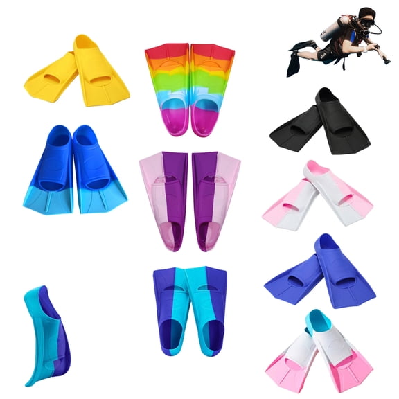 Dwellin 1 Pair Short Swimming Fins Silicone Training Flippers for Kids Adults Open Water Snorkelling Swimming Training Equipment